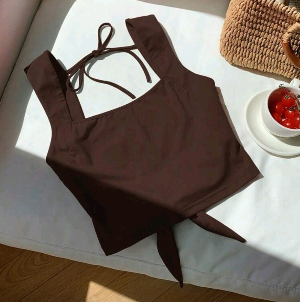 Open Back Tie Up Brown Top (size S)
